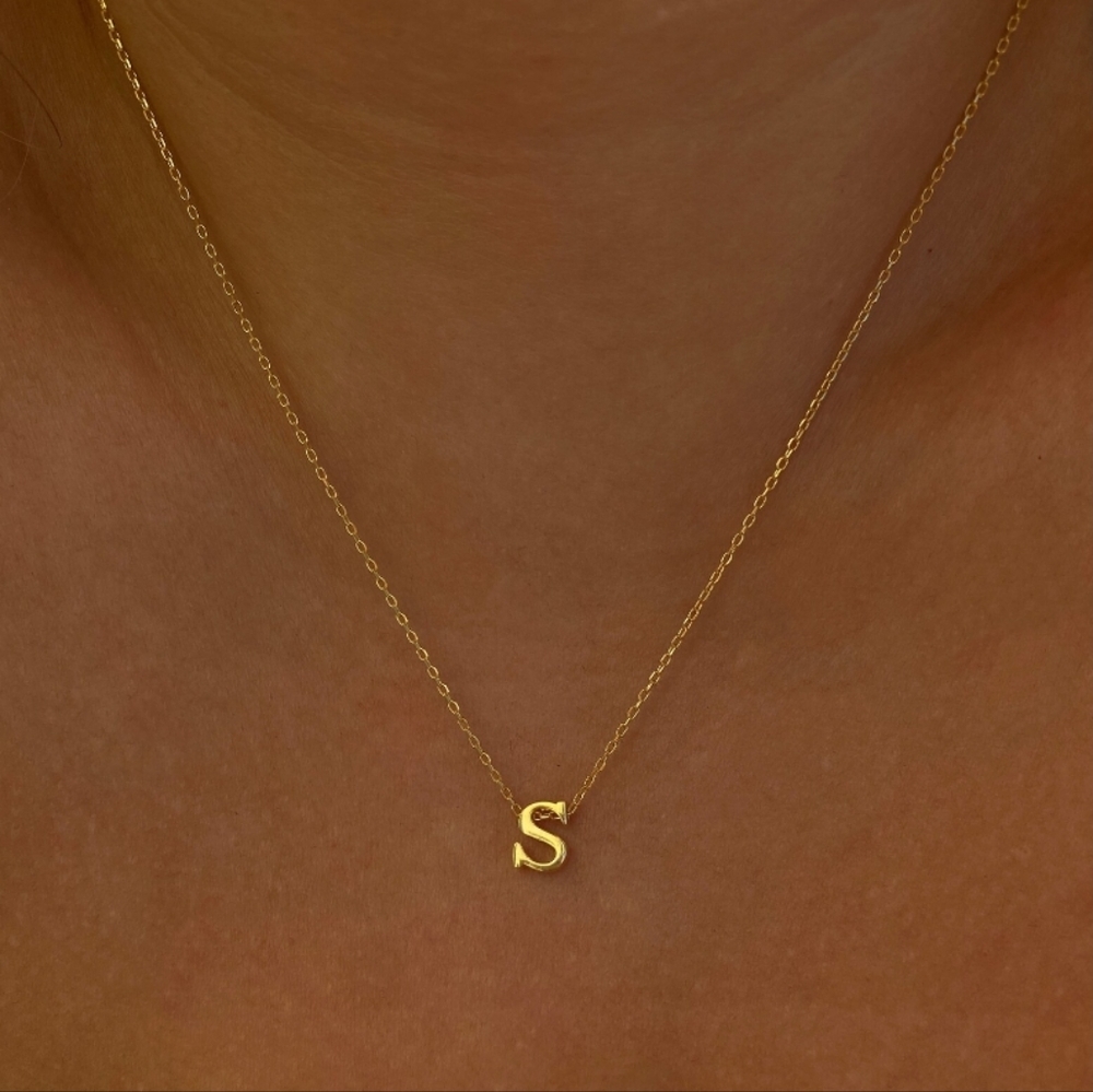 "S" Intial 14K Gold Necklace - Picture 1 of 8